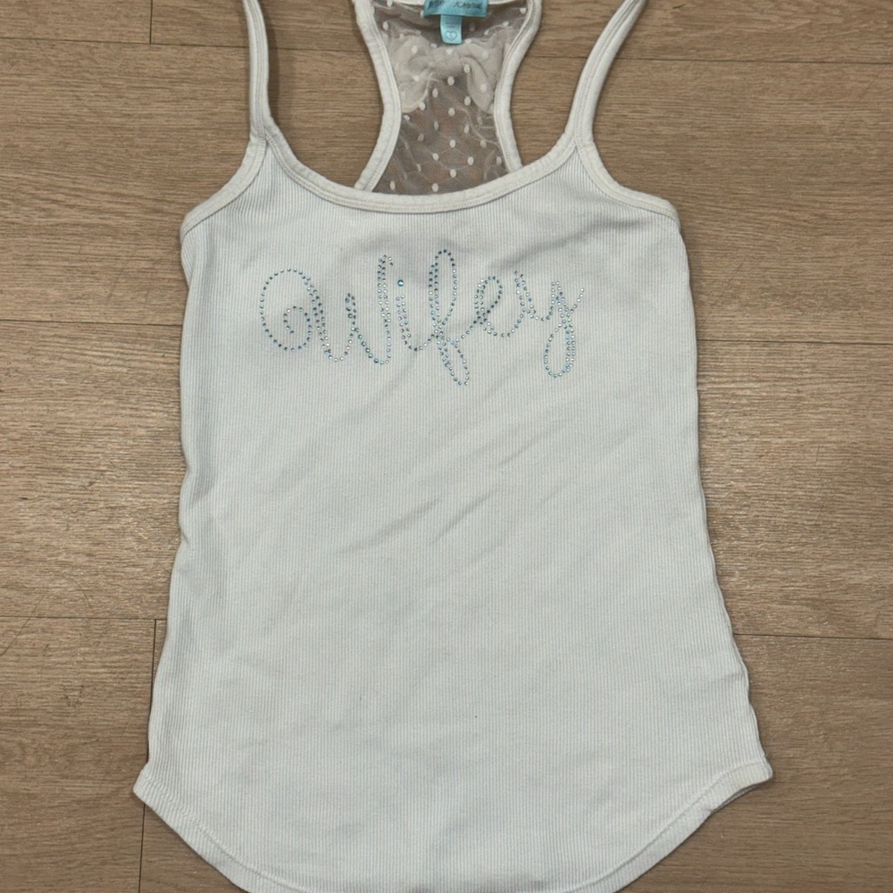 Vintage Y2K Betsey Johnson Baby Tee White Rhinestone 'Wifey'